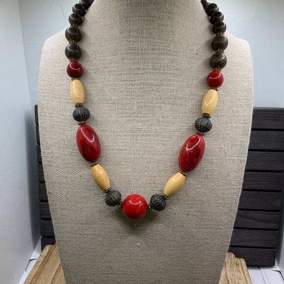 Designed by Paula Red & Brown Beaded Necklace - Picture 2 of 8
